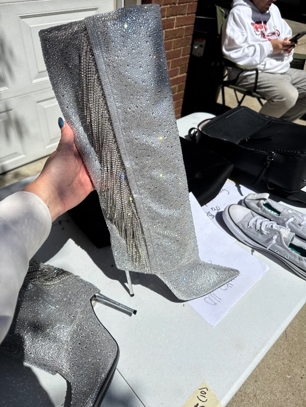 Silver sequin boots